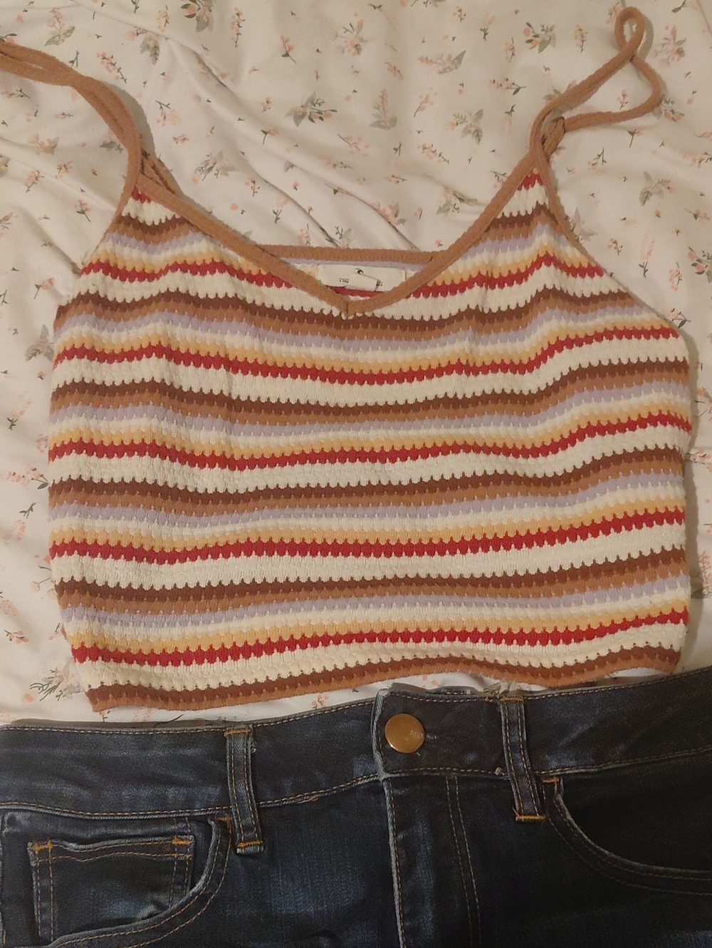 Rip Curl Striped Knit Cami in Cream, Brown, Red & Lavender